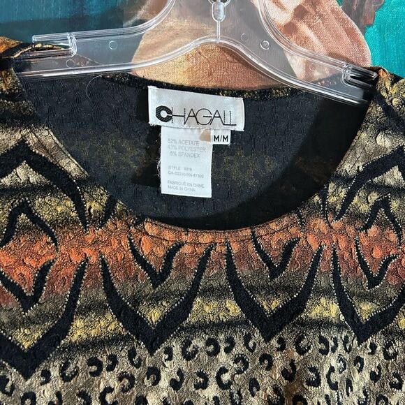 Chagall Chic Animal Print Sweater - Top Black, Brown, Orange Size M - Picture 14 of 16